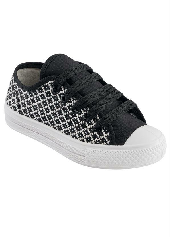 Outlet - Tênis Menina Infantil Preto e Branco