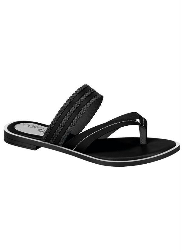 Beira Rio - Chinelo Beira Rio Preto com Detalhe Trançado