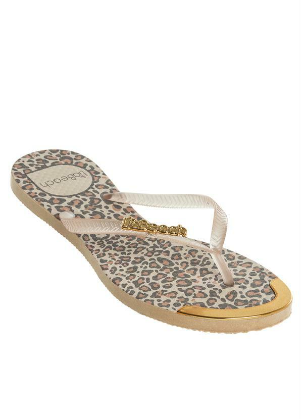 Outlet - Chinelo Estampa Animal Print com Detalhe Dourado