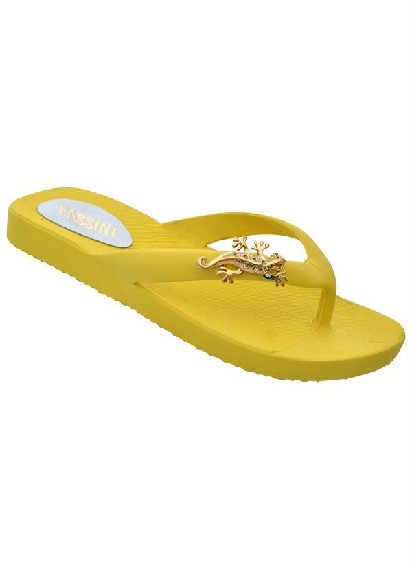 Outlet - Chinelo Amarelo com Detalhe de Botom Dourado