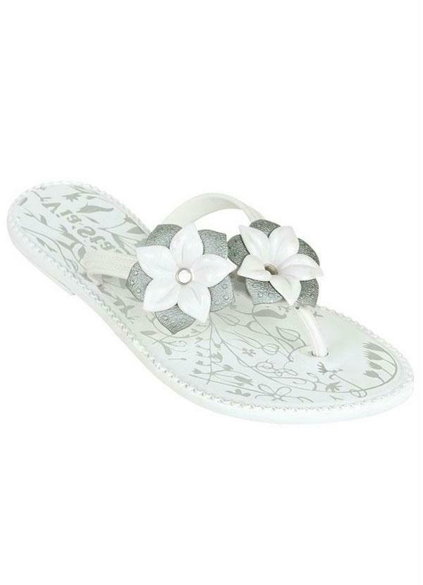Outlet - Rasteirinha Branco com Detalhe de Flores