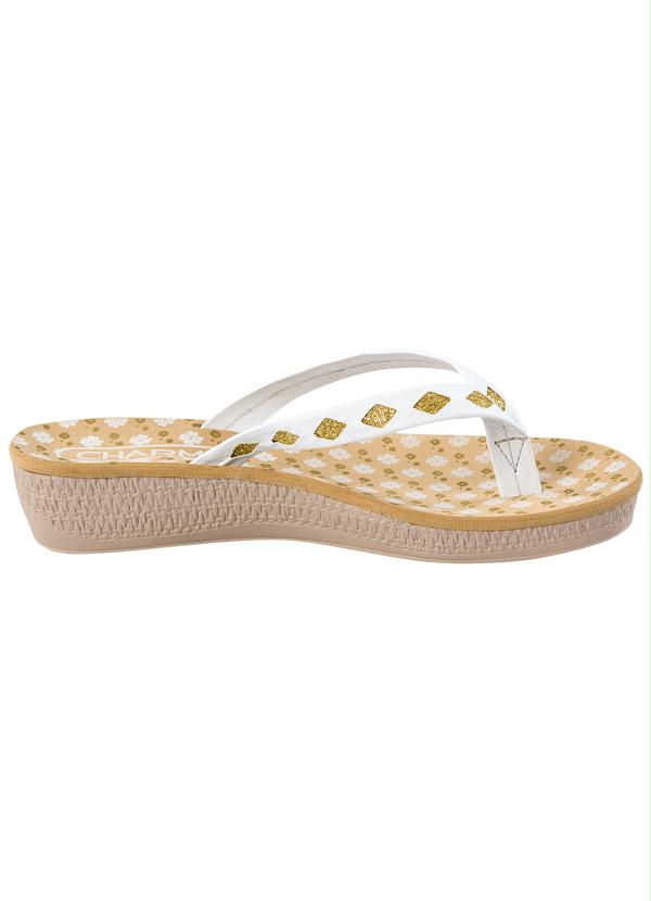 Outlet - Tamanco Branco Detalhe Glitter Dourado 3