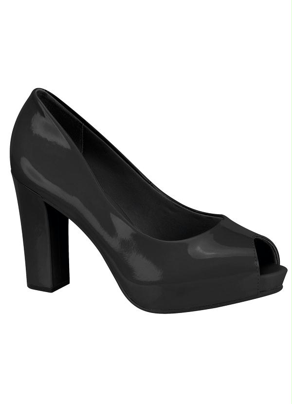 Beira Rio - Peep Toe Beira Rio Preto com Salto Quadrado
