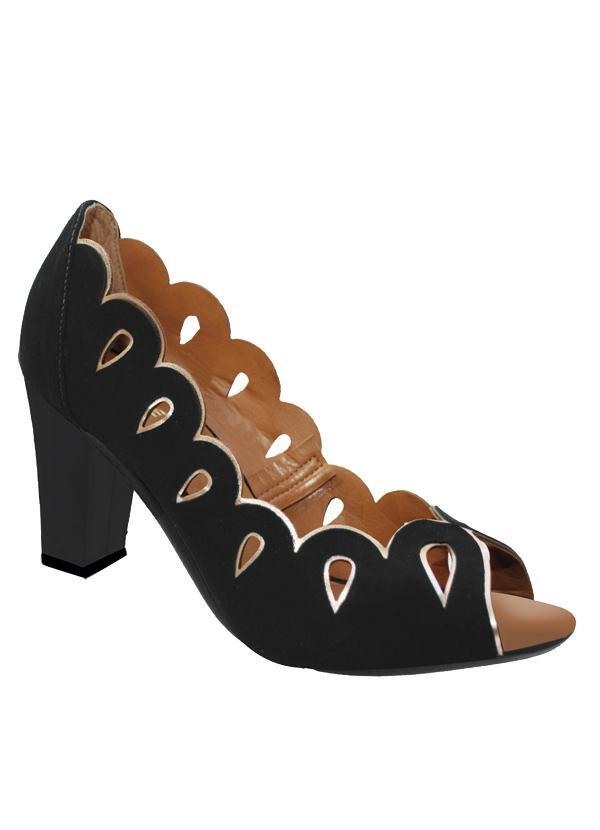 Outlet - Peep Toe Vazado Preta Salto Robusto
