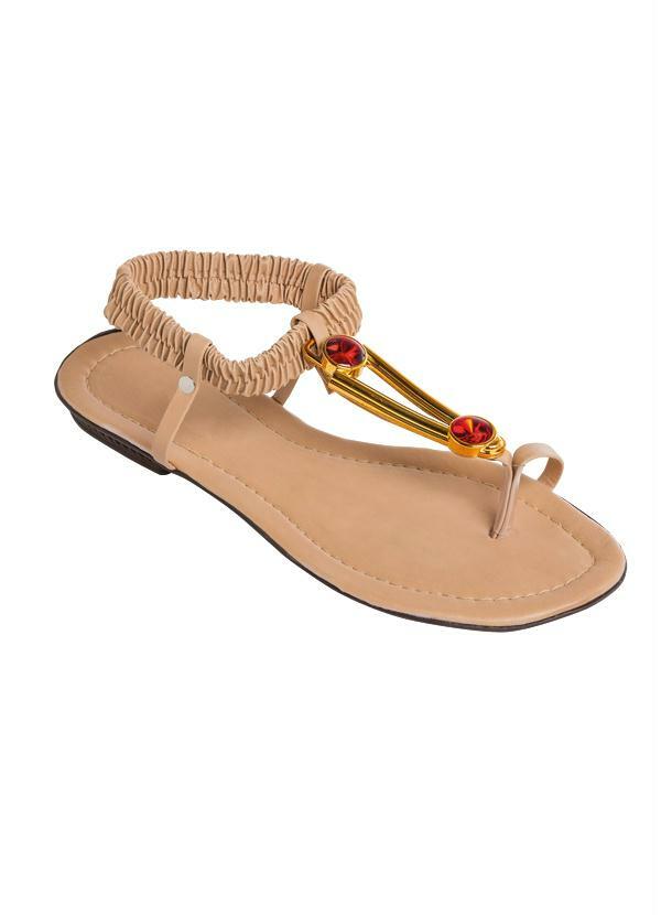 Outlet - Rasteira Caramelo com Detalhe Dourado