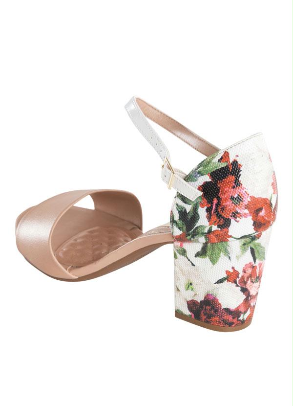 Beira Rio - Sandália com Salto Estampado Bege Beira Rio 2