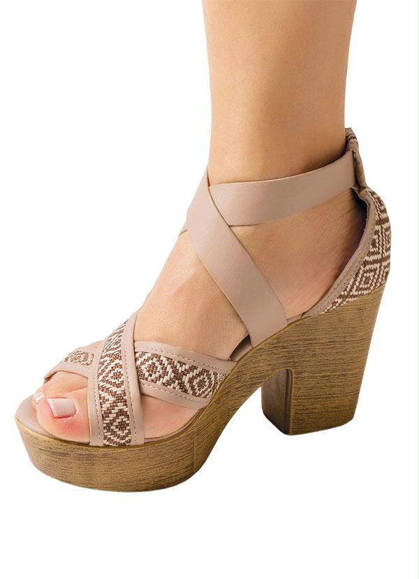 Outlet - Sandália Meia Pata com Tiras Transpassadas Bege 4