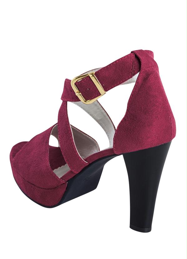 Outlet - Sandália Meia Pata com Tiras Transpassadas Vinho 2