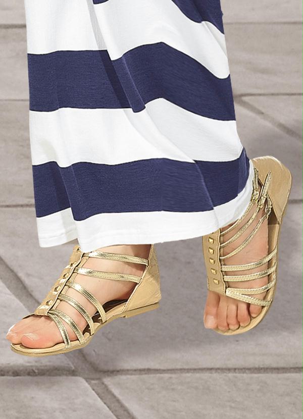 Quintess - Rasteira Bege/Ouro Modelo Gladiador 2