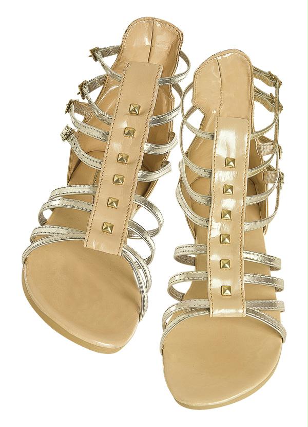 Quintess - Rasteira Bege/Ouro Modelo Gladiador 4