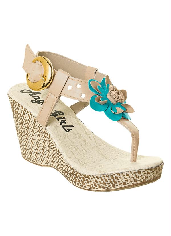 Outlet - Sandália Anabela com Detalhe de Flor Bege