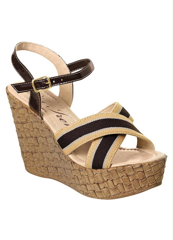 Outlet - Sandália Anabela Marrom e Bege