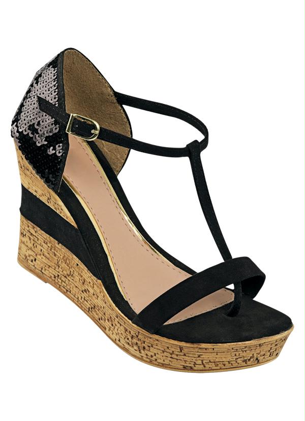 Quintess - Sandália Anabela Paetês Preta