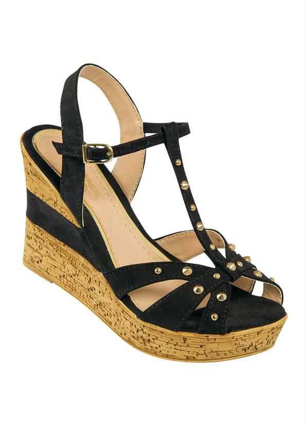 Quintess - Sandália Anabela Spikes Preta