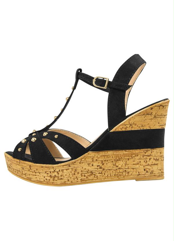 Quintess - Sandália Anabela Spikes Preta 5