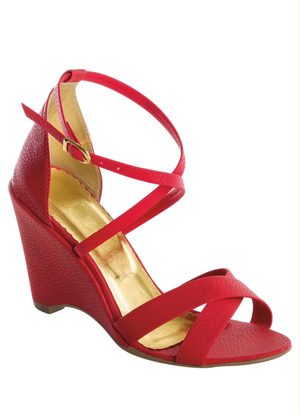 Perfecta - Sandália Anabela Tiras Transpassadas Vermelha