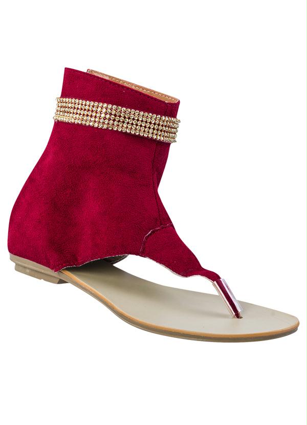 Perfecta - Sandália Cano Alto Bordô Detalhe Strass