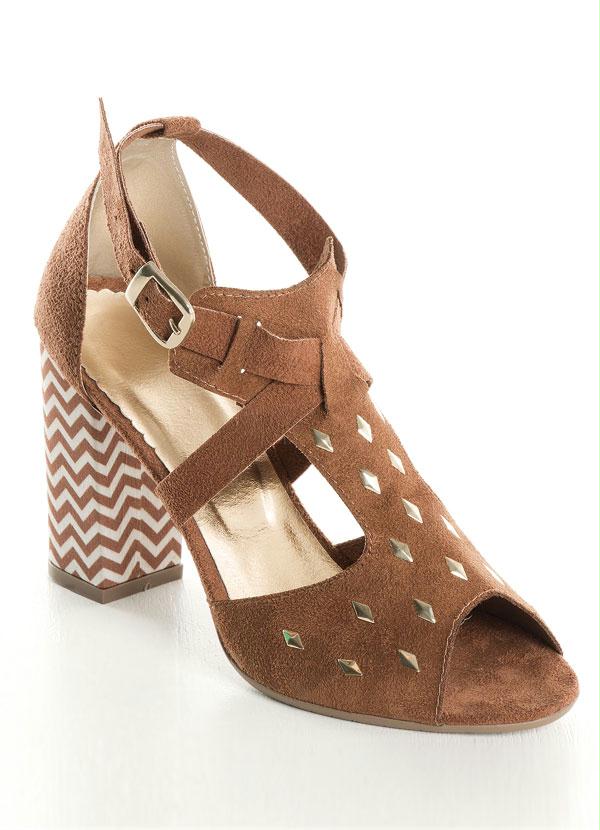 Outlet - Sandália com Salto Geométrico Marrom
