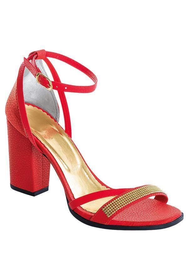 Outlet - Sandália de Tiras Finas e Salto Robusto Vermelha