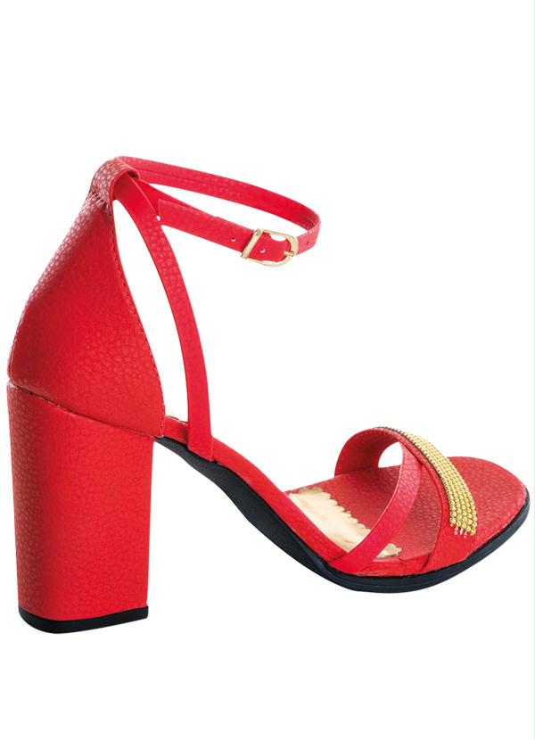 Outlet - Sandália de Tiras Finas e Salto Robusto Vermelha 2