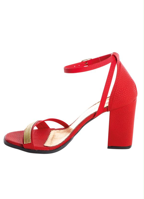 Outlet - Sandália de Tiras Finas e Salto Robusto Vermelha 3