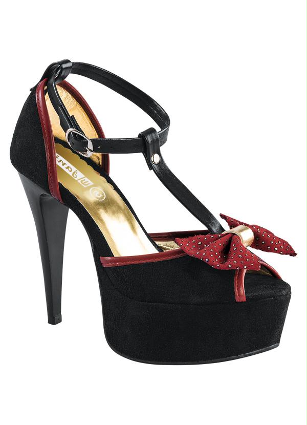 Outlet - Sandália Detalhe de Laço Vermelho, Preto