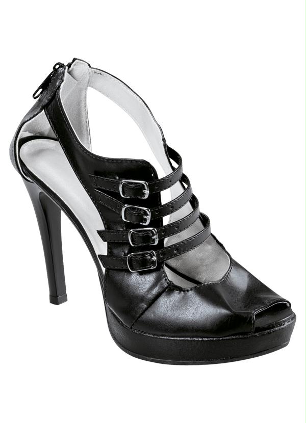 Outlet - Sandália Feminina Preto com Detalhe de Fivelas