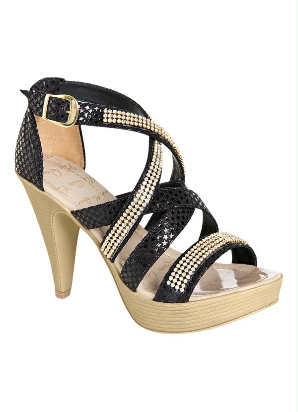 Outlet - Sandália Feminina Preto com Detalhes de Strass