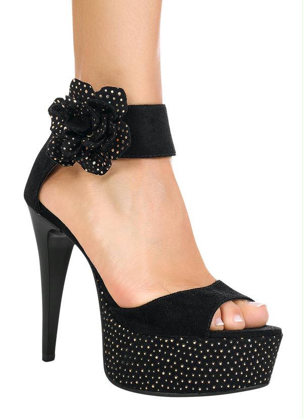 Outlet - Sandália Meia Pata Detalhe Flor Preta 4