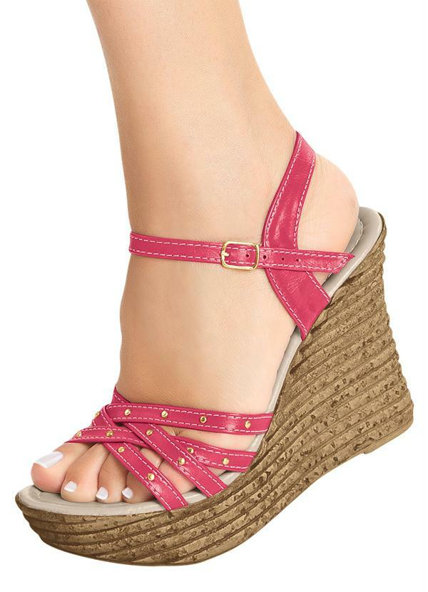 Perfecta - Sandália Plataforma Aplique de Tachinhas Rosa 6