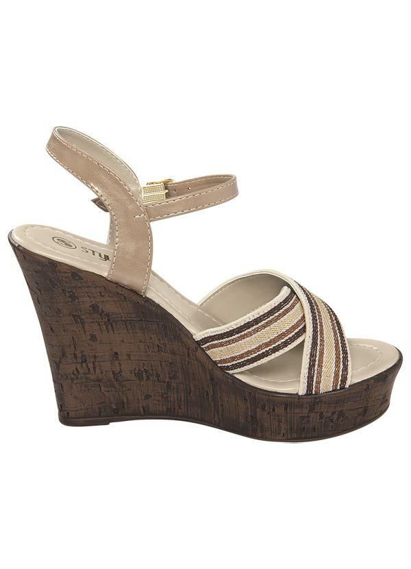 Perfecta - Sandália Plataforma Lurex Bege e Listrado 3