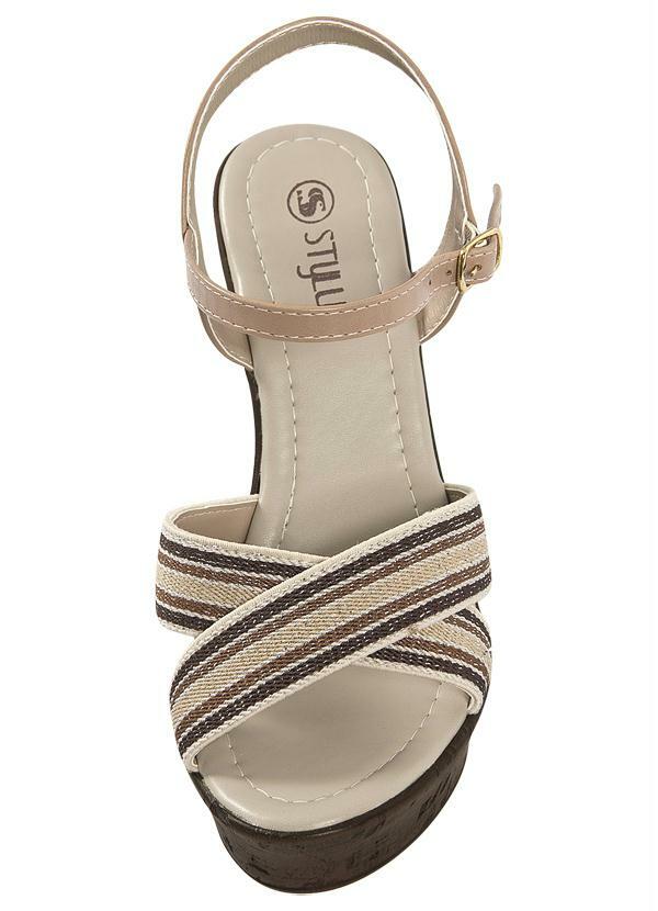 Perfecta - Sandália Plataforma Lurex Bege e Listrado 4