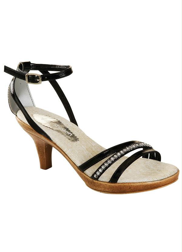 Outlet - Sandália Preta com Aplicação e Salto