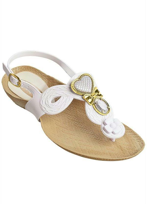 Outlet - Sandália Rasteira Branca com Detalhe Dourado