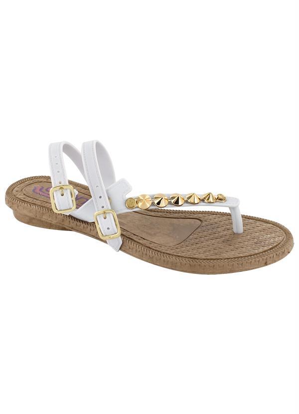 Outlet - Sandália Rasteira com Correntes de Spikes Branco