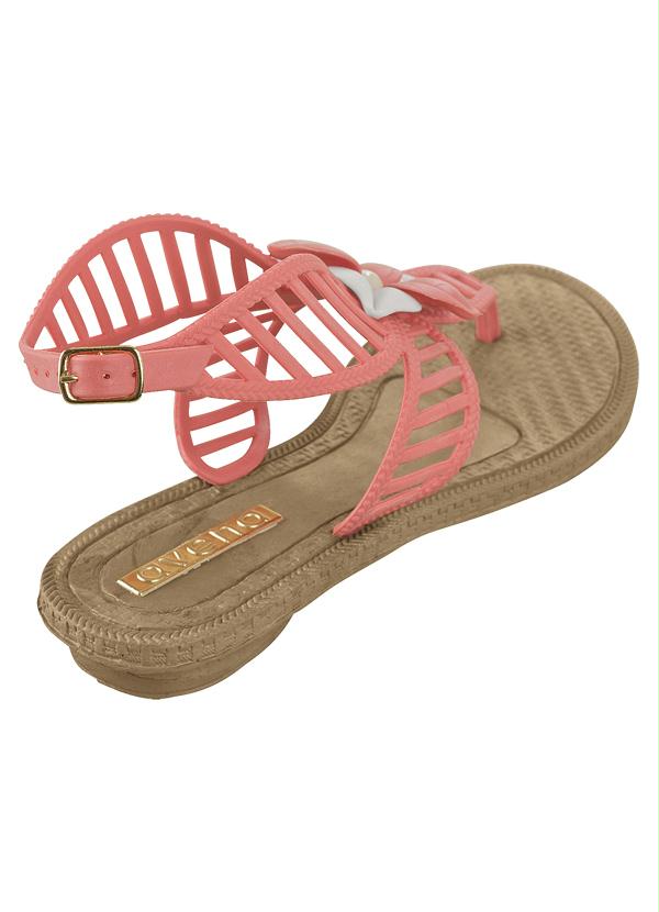 Outlet - Sandália Rasteira com Detalhe de Flor Coral 2