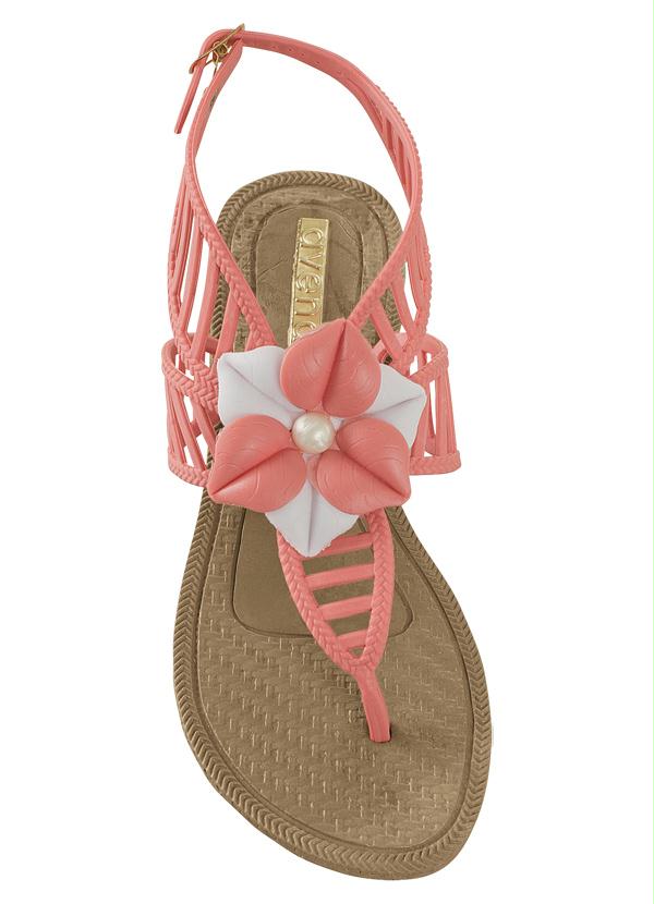 Outlet - Sandália Rasteira com Detalhe de Flor Coral 3