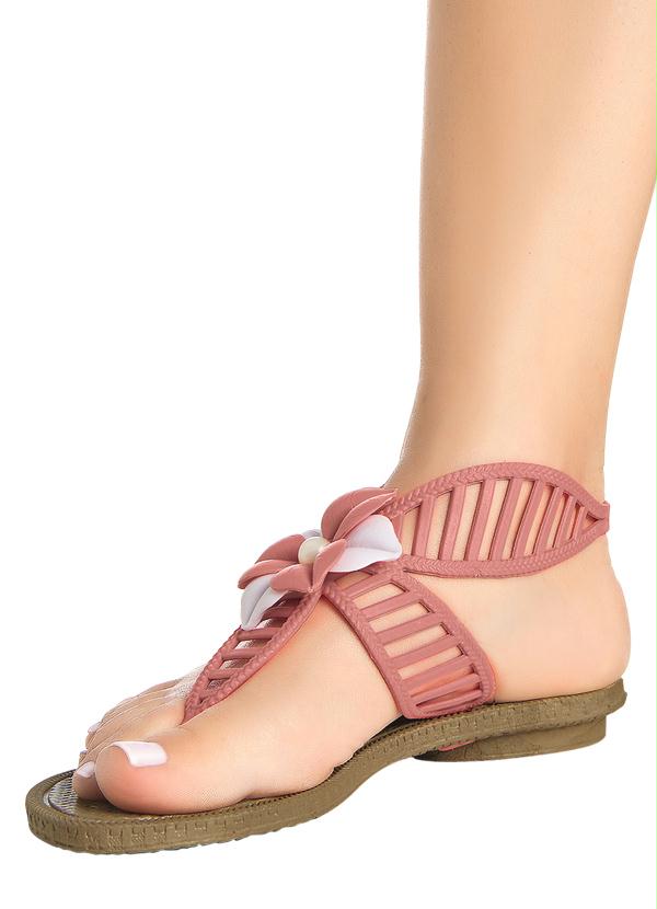 Outlet - Sandália Rasteira com Detalhe de Flor Coral 4