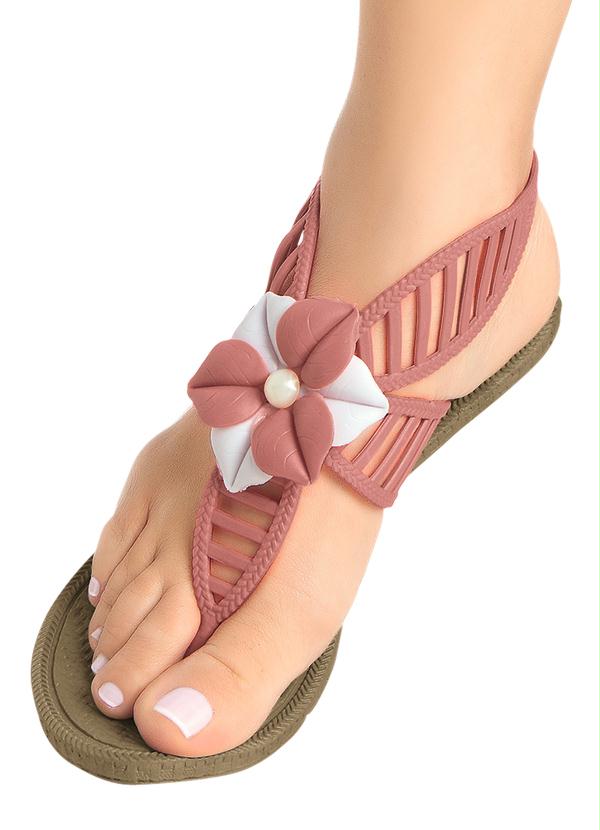 Outlet - Sandália Rasteira com Detalhe de Flor Coral 5