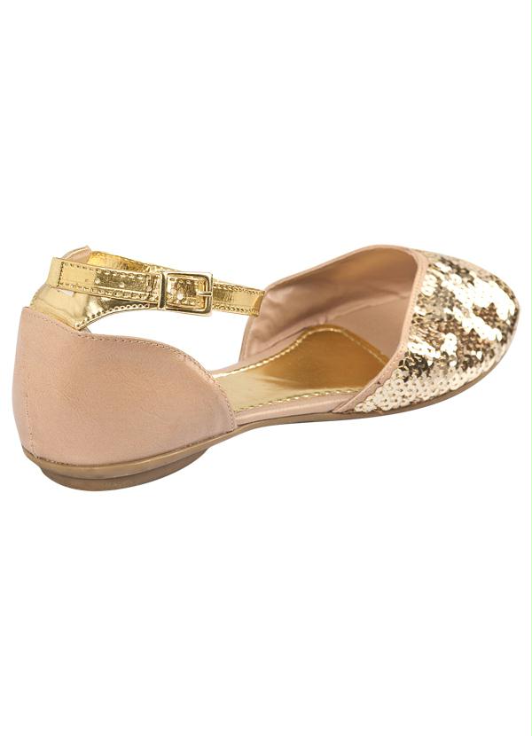 Quintess - Sandália Rasteira Paetê Bege e Dourada 2