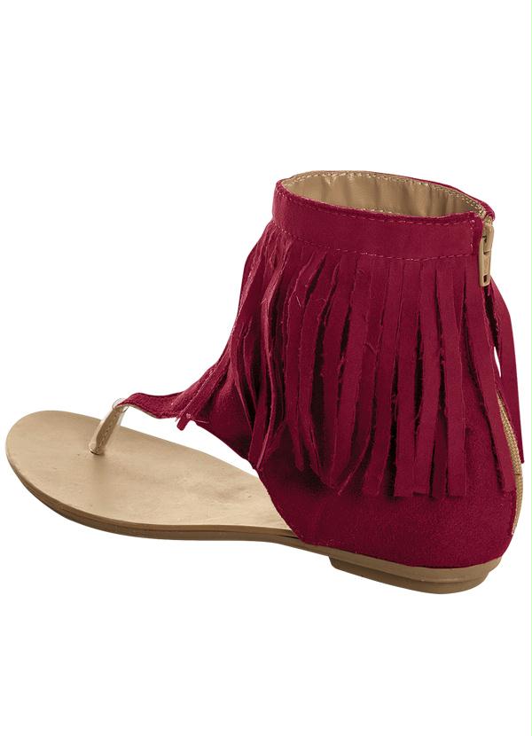 Outlet - Sandália Rasteira Vermelha Detalhe Franjas 2