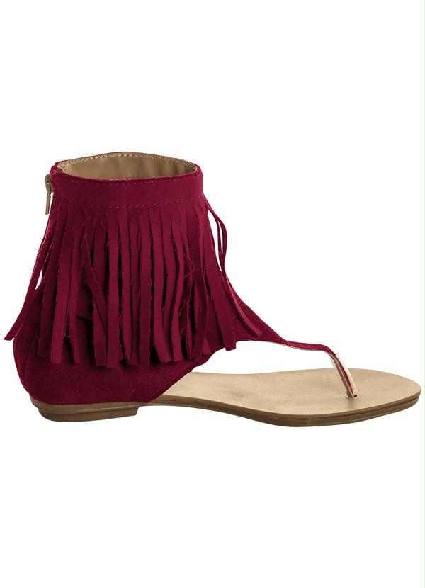 Outlet - Sandália Rasteira Vermelha Detalhe Franjas 3