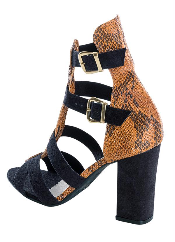 Outlet - Sandália Salto Quadrado Preta e Animal Print 2