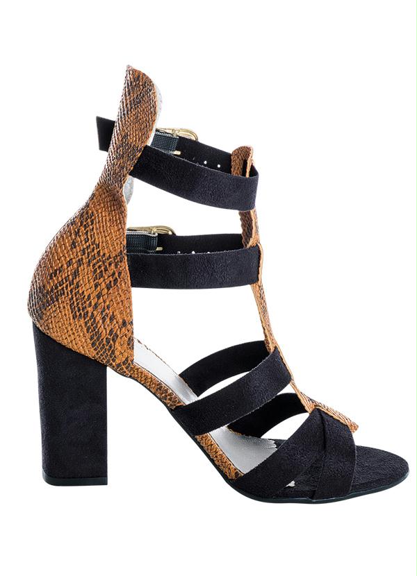 Outlet - Sandália Salto Quadrado Preta e Animal Print 3