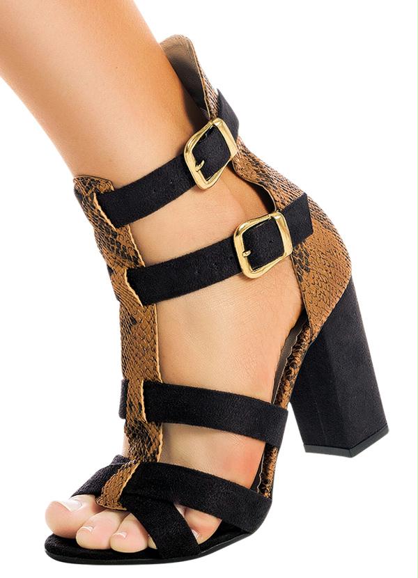 Outlet - Sandália Salto Quadrado Preta e Animal Print 5