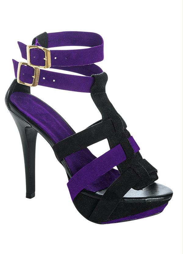 Quintess - Sandália Tiras Largas Preto e Roxo