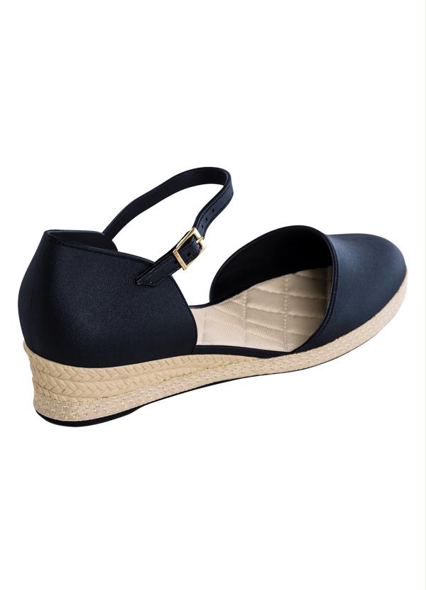 sandalia anabela preta salto baixo