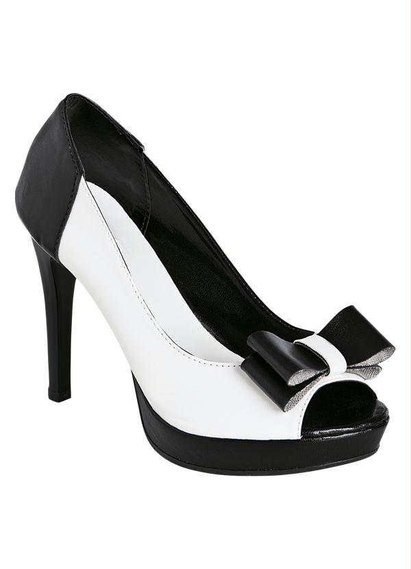 Outlet - Peep Toe com Detalhe em Laço Preto/Branco