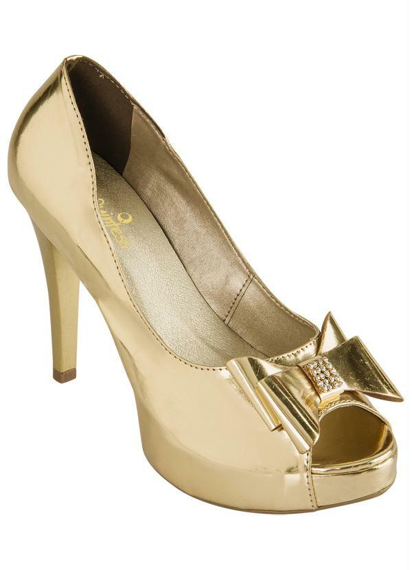 Quintess - Peep Toe com Laço Dourado