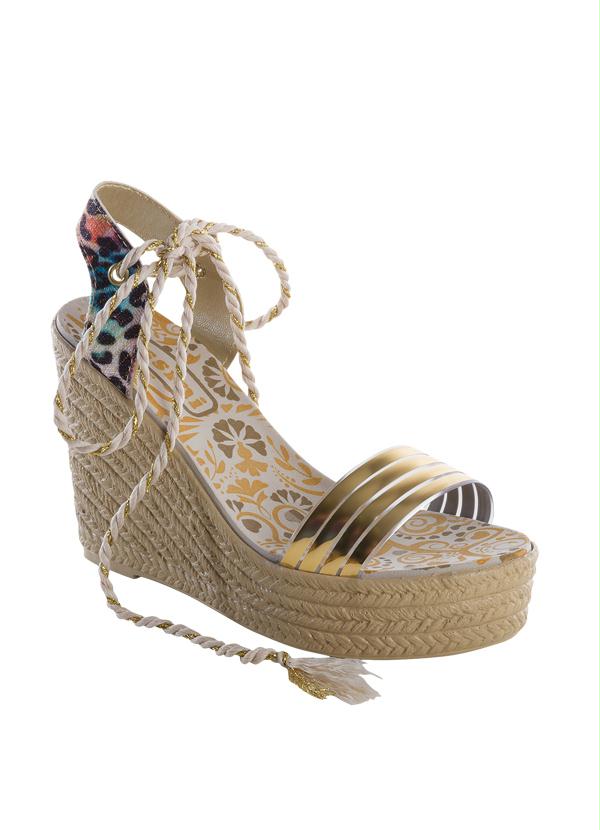 Outlet - Sandália Plataforma Animal Print e Dourado